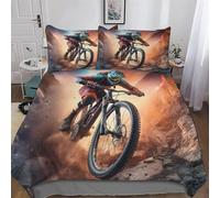 LCWWW Mountain Bike 3D Printed Duvet Cover Sets 3 Piece Set Super Soft Quilt Cover with Pillowcase For Boys, Girls And Teenagers Double (200x200cm)