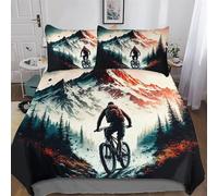 LCWWW Mountain Bike Duvet Cover Set with Pillowcases Soft Quilt Covers Microfiber Bedding For Boys Girls And Teenagers Comforter Cover Single(135x200cm)