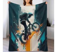 LCWWW Mountain Bike Throw Blanket Flannel Blankets Soft Warm Printed Throws for Bed, Couch And Sofa for Kids Teen Young Boys Girls, 100×130cm
