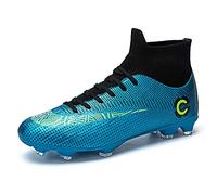 LCXAX Football Boots Men's High Top Spikes Soccer Training Shoes Soccer Boots Cleats Profession Athletics Teenager Outdoor Soccer Shoes, Blue, 9.5 UK