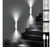 Lcxecnw Portable Wall Mounted Night Light,USB Rechargeable Magnetic LED Wall Lamp,Motion Sensor Night Light,3-Color Battery-Powered Wall Lamp,for Hallways,Bedrooms,Bathroom,Living Room(White 2 pcs)