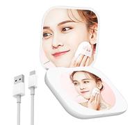Lcxecnw USB Rechargeable Compact Mirror,Led Compact Mirror,Dimmable Small Travel Makeup Mirro,Handbag Carrying Mirror,Magnifier Pocket Mirror,Portable Folding Mirror For Travel,Home,Office(White)