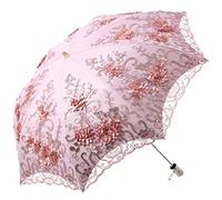 LCY Ladies Embroidered Lace Double-deck Anti-UV Parasol Umbrella Sun/Rain/Snow Folding Umbrella-Pink