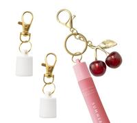 LCYATSI 3 Pcs Lip Gloss Keychain, Compatible for Summer Fridays 0.5 Oz Lip Balm, Portable Lipgloss Holder Keychains with Cherry Charm, Stylish Lip Balm Accessory with Keychain Cap