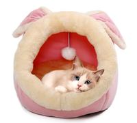 Lcybem Cat Beds for Indoor Cats - Rabbit-Shaped Cat Cave Bed with Hanging Toy,Super Soft Calming cat Tent for Kitten&Puppy,Small Dog,Warm Plush&Machine Washable&Removable Cotton Pad (Pink L)