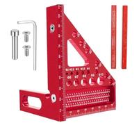 LCYEN 3D Speed Square, Carpenters Square, Set Square, 22.5-90° Angle Measurement Tool, Aluminum Alloy Woodworking Ruler with 2 Woodworking Pencils, Fixed pin, for Engineers and Carpenters (Red)