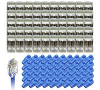 lcyen 50PCS RJ45 Connector RJ45 Pass Through Connectors, Cat 6 Connector, Shielded 8P8C Gigabit Trident Plugs with 50PCS Blue Boots, Gold-Plated Pure Copper Contacts, for Computers Routers Switches