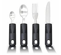 lcyen Disability Aids Easy Grip Eating Utensils Set of 4 - Extra Wide Handles, Adaptive Forks and Spoons for Adults, Comfortable Grips Ideal for Elderly, Disabled, Arthritis, Tremors (Straight)