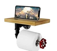 LCYFBE Rustic Toilet Paper Holder Pipe with Shelf Industrial Toilet Roll Holder Wall Mount Farmhouse Wooden Toilet Tissue Paper Holder for Bathroom(yellow)
