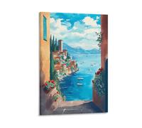 LCYNNH Villefranche Sur Mer Vintage Watercolor Canvas Wall Art