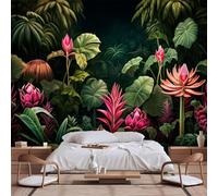 Lcythiazole Customizable Size Tropical Greenery Wallpaper Exotic Pink Bloom Jungle Mural for Office & Bedroom - Removable - Self - Adhesive