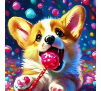 LCZSH Diamond Art Painting Kit (Children and Adults), Cartoon Puppy 5D Round Full Diamond Craftsmanship, Suitable for Home Wall Decoration, Set Size 12x12 inches