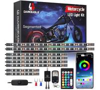LD DARKEAGLE 8PCS Segmented Motorcycle LED Light Kit with Brake Lights Turn Signals Motorcycle LED Underglow Kit with AP/RF Remote Control RGB Neon Strip Multicolor 12V Waterproof for Harley Honda