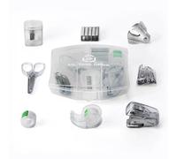 LD Products Clear Mini Office Supply Kit Portable Case with Scissors, Paper Clips, Tape Dispenser, Pencil Sharpener, Stapler & Staple Remover