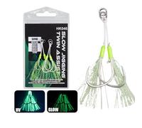 Ldabrye 2Pcs Jigs Assist Glow Hook Double Fishing Assist Hooks Slow Quickly Fall for Vertical Jigging Lures Small Size Jigging Slow Quickly Fall