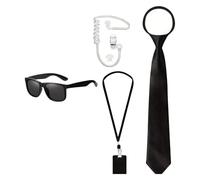 Ldabrye 4Pieces Secret Service Costume Cosplay Set Wedding Bearer Security Security Earpiece Earplugs Necktie Sunglass Halloween Cosplay