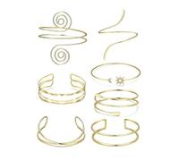 Ldabrye 7pcs Gold Color Arm Bangles for Women Adjustable Fit Cuff Bracelets Wristchain Accessories for Parties and Gifts Iron Arm Bracelets Set Gold