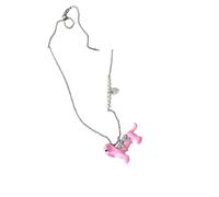 Ldabrye Adorable Sausage Dog Charm Necklace Featuring Glossy Pearls Lightweight Alloy Chain for Fashion Lover Stylish Clavicle Chain for Women