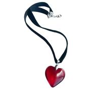 Ldabrye Black Heart Necklace Big Glass Heart Pendant Clavicle Chain Fabric Rope Chain Adjustable Necklace Jewelry Women