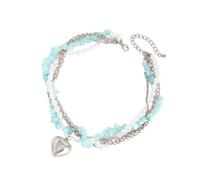 Ldabrye Blue Stone Wrap Heart Shaped Imitation Pearls Necklace Elegant Designs for Weddings and Evening Event Crystals Pearls Statement Jewelry