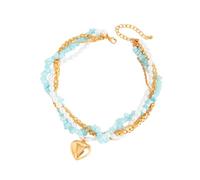 Ldabrye Blue Stone Wrap Heart Shaped Imitation Pearls Necklace Elegant Designs for Weddings and Evening Event Crystals Pearls Statement Jewelry