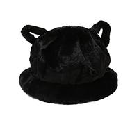 Ldabrye Bucket Hats Retro Little Devil Pointed Ears Hat Faux Rabbit Fur Hats Wide Brims Caps All-Match Fall Winter Fluffy Bucket Hats Black
