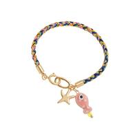 Ldabrye Ceramic Fish Charm Pendant with Braided Colorful Thread Star Accent Casual Wrist Chain Accessory Trendy Beaded Accessory