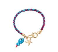 Ldabrye Ceramic Fish Charm Pendant with Braided Colorful Thread Star Accent Casual Wrist Chain Accessory Trendy Beaded Accessory