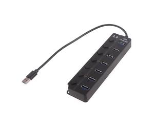 Ldabrye Compact 1 to 7 Port USB3.0 Hub USB Port Expander with on Off Individual Switchs Converter with LED Light USB Hub with Power