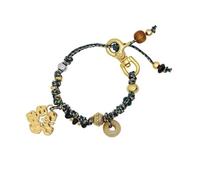 Ldabrye Creative Floral Beaded Woven Keychain for Women Natural Cord and Alloy Bangle Jewelry Accessory Hibiscus Woven Keychain