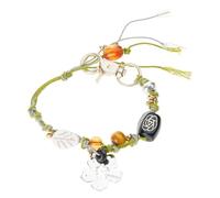 Ldabrye Creative Floral Beaded Woven Keychain for Women Natural Cord and Alloy Bangle Jewelry Accessory Hibiscus Woven Keychain