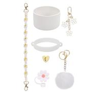 Ldabrye Cup Decoration Accessories with Handle Silicone Boot Silicone Straw Covers Flower & Plush Charm Chain