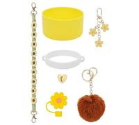 Ldabrye Cup Decoration Accessories with Handle Silicone Boot Silicone Straw Covers Flower & Plush Charm Chain