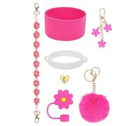 Ldabrye Cup Decoration Accessories with Handle Silicone Boot Silicone Straw Covers Flower & Plush Charm Chain