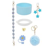 Ldabrye Cup Decoration Accessories with Handle Silicone Boot Silicone Straw Covers Flower & Plush Charm Chain