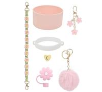 Ldabrye Cup Decoration Accessories with Handle Silicone Boot Silicone Straw Covers Flower & Plush Charm Chain