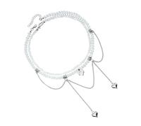 Ldabrye Elegant Collarbone Chain with Heart Shaped Zircon and Layered Double Chain Tassels Design for Daily Wear Dates Parties Date Night Necklace