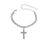 Ldabrye Elegant Crystal Crucifix Pendant with Copper Chain Adjustable for Versatile Outfit Pairing Crucifix Pendant Necklace
