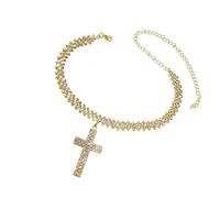 Ldabrye Elegant Crystal Crucifix Pendant with Copper Chain Adjustable for Versatile Outfit Pairing Crucifix Pendant Necklace