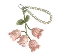 Ldabrye Eye Catching Crocheted Flower Keyring Handmade Knitted Florals Bag Pendant Pearls Charm Jewelry for Key and Backpacks