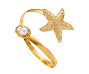 Ldabrye Fashionable Sea Star Pearls Cuff Comfortable Fit Design Upper Arm Wristband Alloy Jewelry Piece Present Sea Star Pearls Bangle