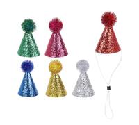 Ldabrye Festival Glitters Pompoms Pet Hat Artificial Leather Design Adjustable Rope for Dog Cats Birthday Celebration 6PCS Pet Celebration