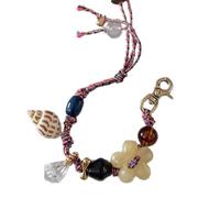 Ldabrye Handmade Floral Conch Beaded Woven Adjustable Charm Jewelry for Women Crafted Floral Keychain