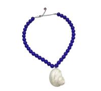 Ldabrye Handmade Sea Shell Glass Bead Necklace Beach Jewelry Piece Beaded Collarbone Chain Stylish Jewellery Beach Vacation Accessory