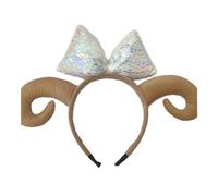 Ldabrye Headband Plush Sheep Horn Hairband with Bowknot Cosplay Hairband for Girl Photography Hairband Hair Accessories for Women Girls