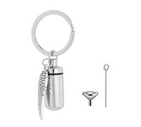 Ldabrye Key Chain Vintage Memorial Keyring Stainless Steel Cylinder Cremation Ashes Keychain with Wing Filling for