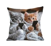 Ldabrye Kittens with Phones Animals Art Square Pillowcase Decorative for Home Decor Throw Pillow Cover