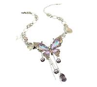 Ldabrye Stylish Butterfly Heart Dangle Necklace Adjustable Neckchain with Dazzling Stones for Casual or Formal Outfits Butterfly Heart Jewelry for Evening Party