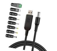 Ldabrye USB to DC5.5mm 5V/9V/12V Step Up Power Cord with 8 Interchangeables Tip for Various Electronics Charging Requirements LED Light Chargers