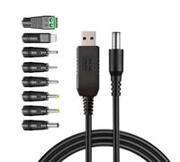 Ldabrye USB to DC5.5mm 5V/9V/12V Step Up Power Cord with 8 Interchangeables Tip for Various Electronics Charging Requirements LED Light Chargers